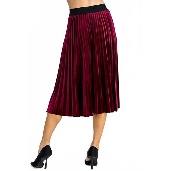 NEW SEE AND BE SEEN velvet pleats midi skirt in burgundy - Picture 4 of 5